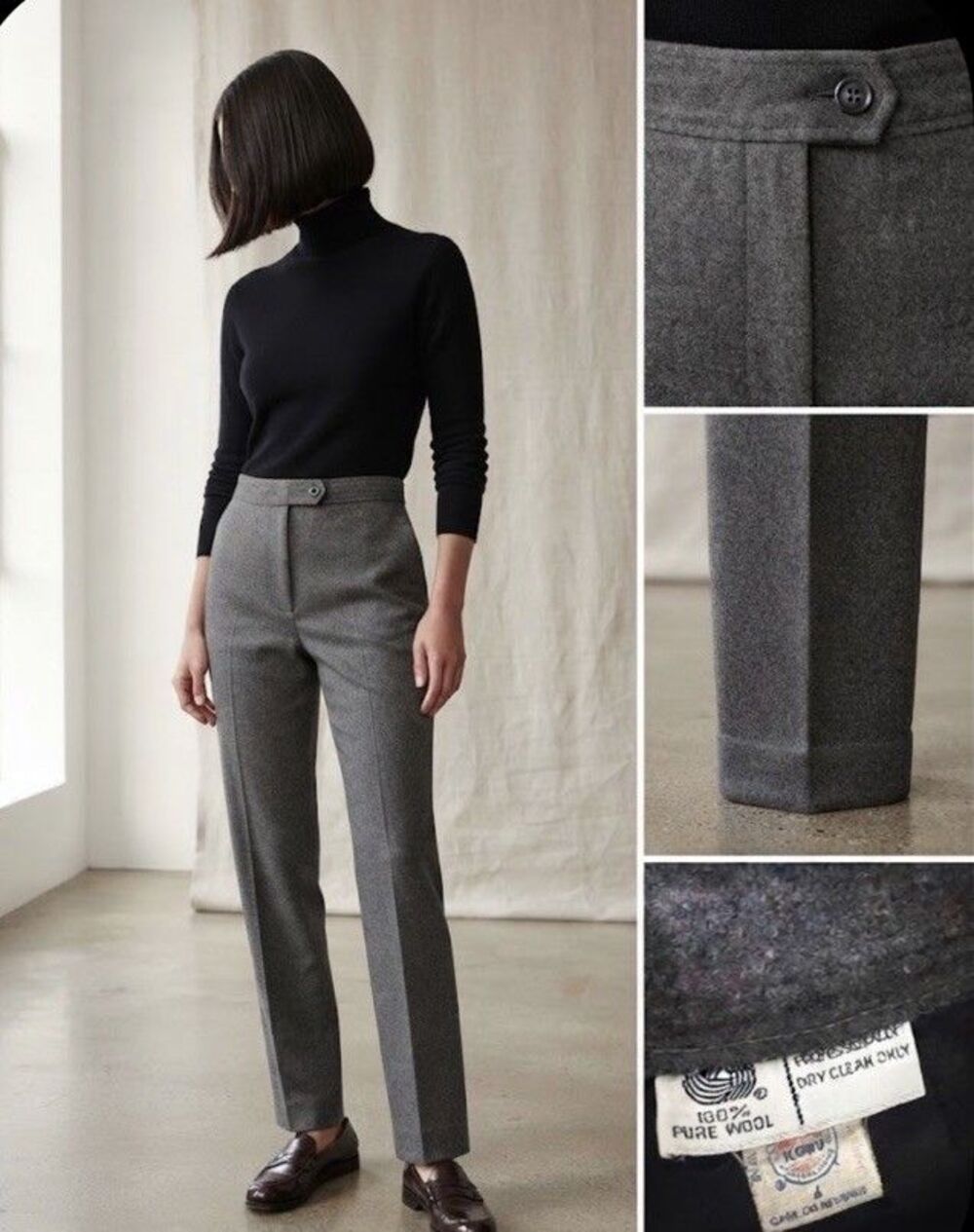 VNTG 70s Evan Picone Gray 100%-Wool Women True Size 0/2 ILGWU Union Made Pants